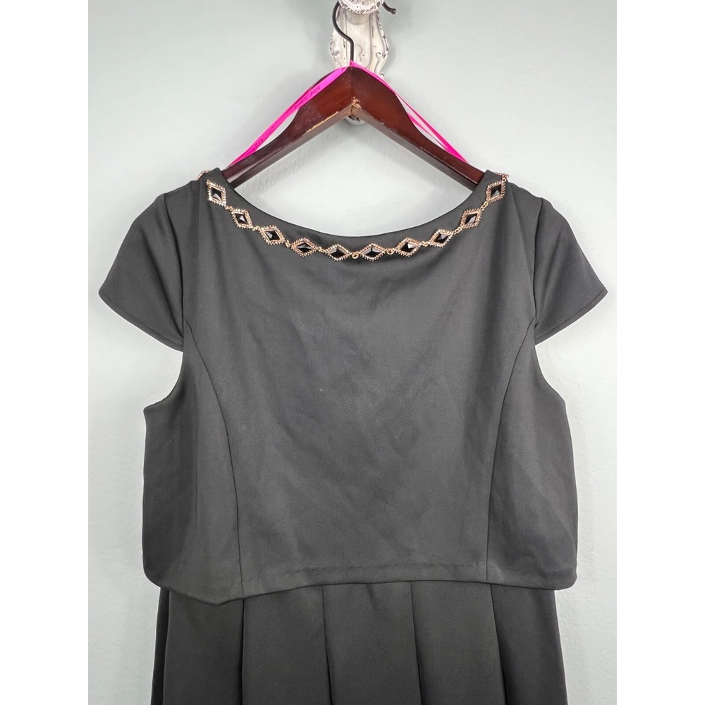 BETSEY JOHNSON Black Fit & Flare Party‎ Dress 14 Rhinestones Beaded Pleated - Picture 5 of 12